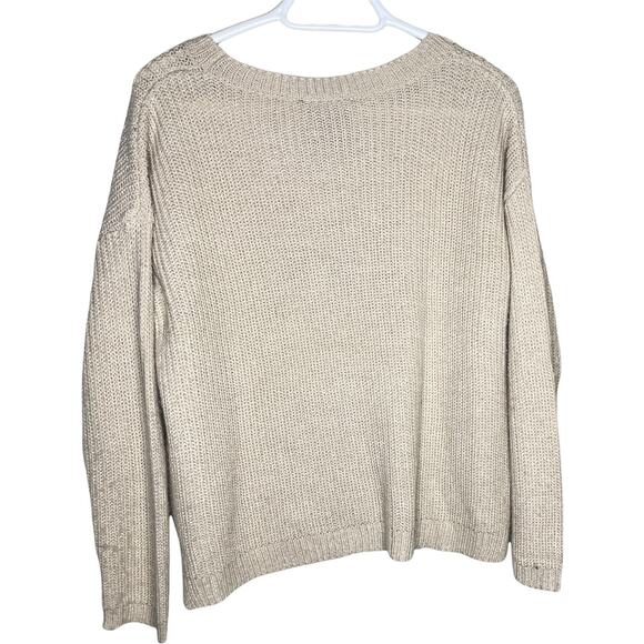 Hooked Up Sequined Owl Tan Chunky Knit Sweater Med - Picture 2 of 4